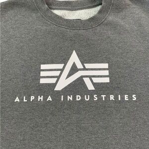 Alpha Industries Gray Crewneck Sweater with Ribbed Texture